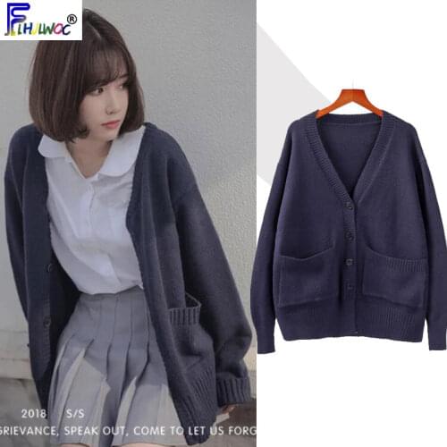 Winter Spring Knitted Cardigan New Year Women Korea Japanese Preppy Style Design Navy Cute Pockets Open Front Sweater Cardigan