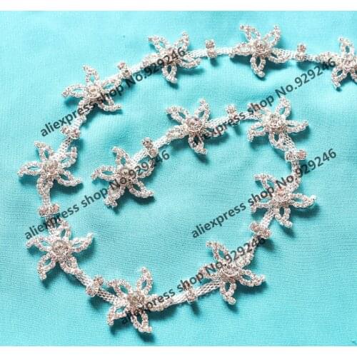 1 yard/pack 2.3cm cute starfish shape clear crystal rhinestone chain yard trims sewing on for bridal wedding dress decoration