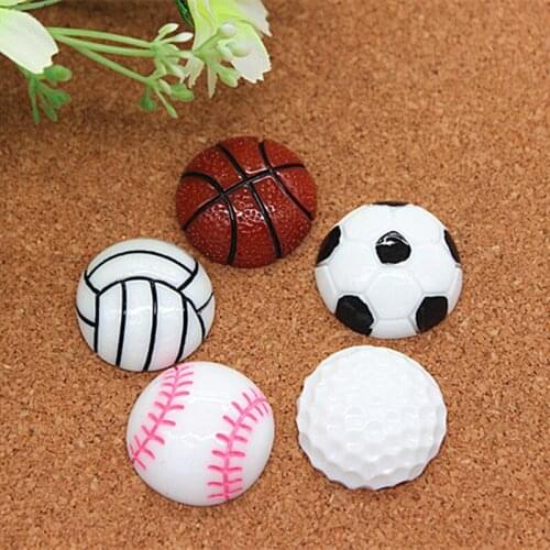 10pcs 24mm Resin Football Basketball Volleyball Tennis Sport Flatback Cabochon DIY Craft Decoration