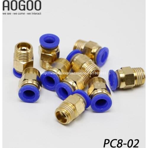 10Pcs/lot PC8-02 Tube 8mm Thread Straight Throught 1/4" Pneumatic Pipe Fitting tube connector