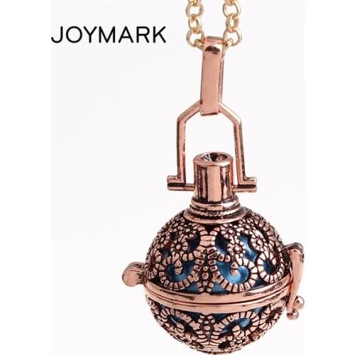 12pcs/lot 6 Colors Vintage Flower Pattern Hollow Copper Chime Magic Box Cage Musical Sound Ball Pregnant Necklaces HCPN21
