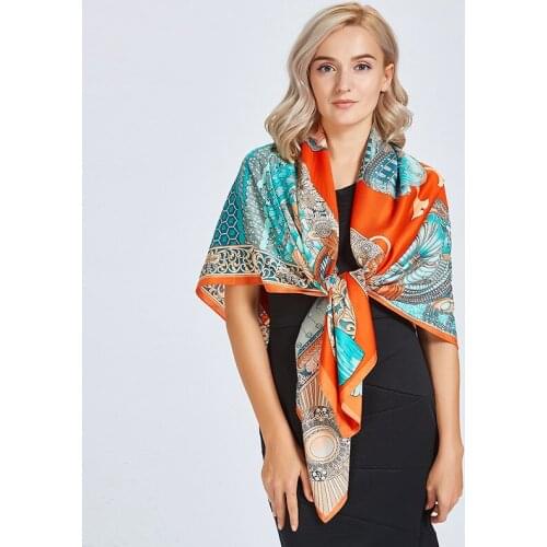 130*130cm TOP Silk Scarf 45 styles Free Shipping Ins Scarves Women Foulard Square Hijab Scarf Ladies Shawl wrap female hijab