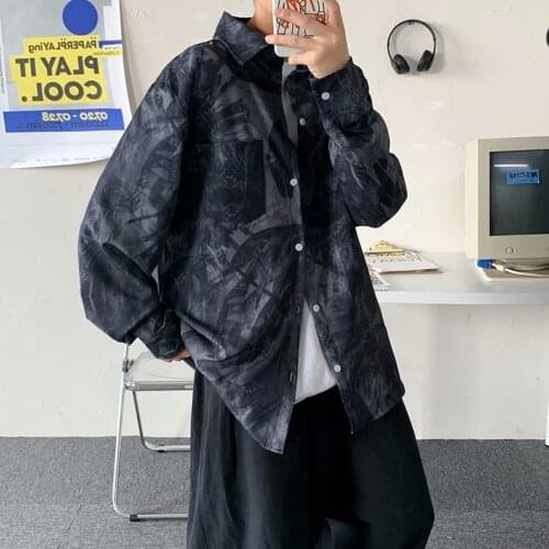 Spring 2021 new Hong Kong style ins tie-dye shirt mens dark graffiti shirt tide brand trend retro loose long-sleeved shirt