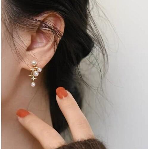 2021 New Fashion Star Rhinestone Pearl Earrings Elegant Temperament Womens Jewelry Imitate Pearl Earrings Bijoux Elegant Pendi