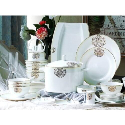 2021 Fashion Household Bone China Utensils Set 56 Pieces Simple Porcelain Dishes Set Western Tableware Classical Dinnerware Sets