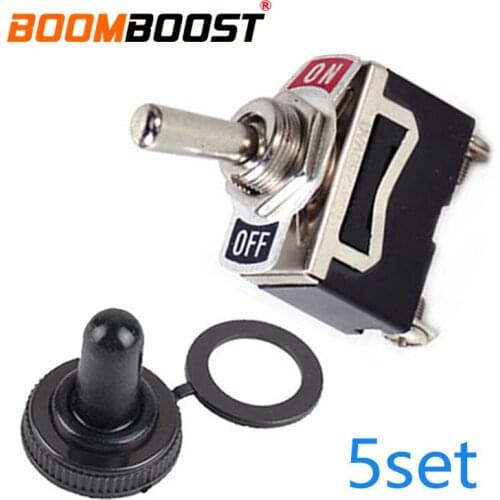 5Set SPST Waterproof Boot Rocker Toggle Switch 15A 250V ON/OFF Screw Terminals Rubber Heavy Duty For Car Yacht Tractor Boat 2Pin