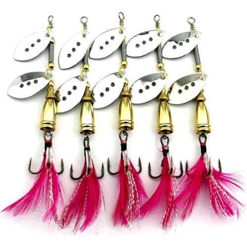 5pcs Metal Sequin Bait Artificial Spinner Spoon Lures 8.7cm 9g Fishing Tackle wobbler Tackle 6# Feather Hook Fishing Jig