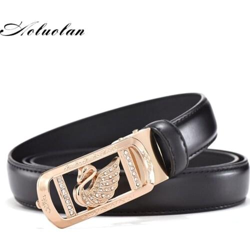 Aoluolan Designer Belt Waist Female For Women Dress Belt Smooth Buckle Belts width 2.3cm high quality diamond Gold Buckle