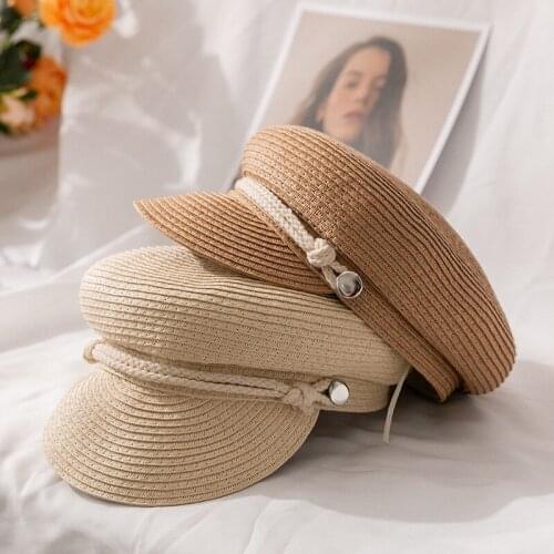 New Fashion Sun Protection Spring Summer Solid Color Women Beret Shading Breathable Flat Top Painter Hat Peaked Cap