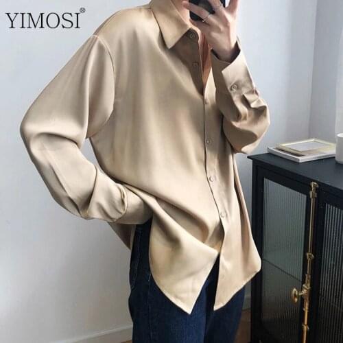 Elegant Satin Blouse Shirt Women Autumn Long Sleeve Turn Down Collar Tops 2021 Korean Loose White Office Blouses