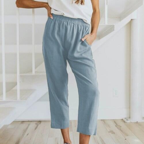 Traf Linen Pants high Elastic waist pants capris pants Harajuku Harem Female flare pants streetwear trousers high waist Oversize