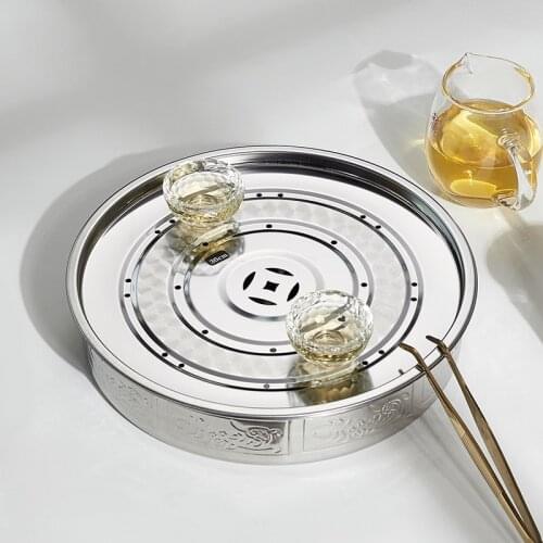 "King Tea Mall" Stainless Steel Tea Tray Saucer Board with Water Tank 5 Variations for Chinese Gongfu Cha, Teawares, Teasets