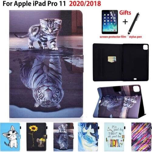 Case For iPad Pro 11 2020 2018 Cover Funda For iPad Pro 11" 2020 Coque Tiger Painted Folio Protective Stand Shell Capa +Gift