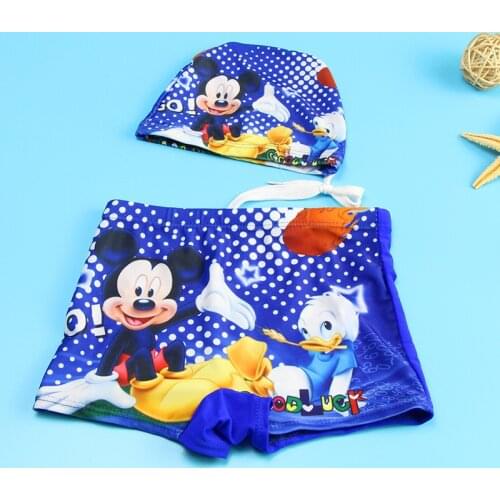 Disney Cartoon Childrens Swimsuit Mickey Mouse boy Swimming cap + swim trunks boy swimming shorts spider-man swimming hat