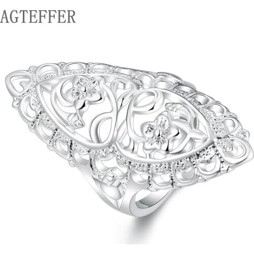 AGTEFFER 925 Sterling Silver Hollow carved Ring Classic For Women Fashion Wedding Engagement Party Gift Charm Jewelry