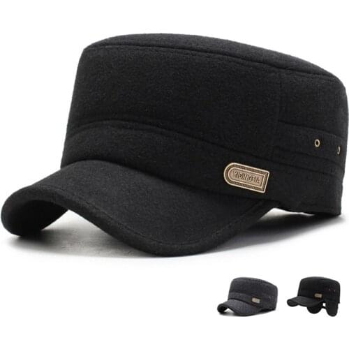 JNKET New Autumn Winter Men Flat Cap Fashion Army Cap Earflap Cap Outdoor Sports Cap Adjustable Hat Casquette