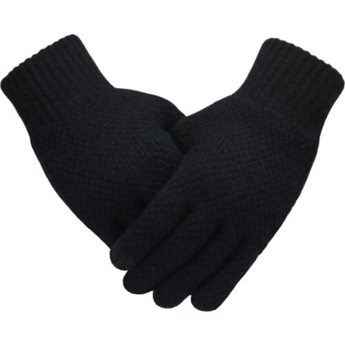 Mens Winter Knitted Thicken Warmer Gloves Solid Workout Full Finger Mittens Soft Touch screen Hand Glove Stretch Wrist Guantes