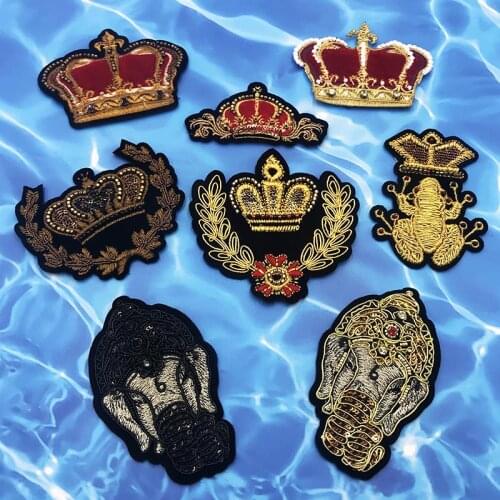 Crown Patches For Clothes Sew on Embroidered Golden Frog Patches For Clothes Appliques For T-shirt Badges Punk / Elephant Patch