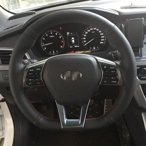 New Anti Slip Black Leather Steering Wheel Stitch on Wrap Cover For Hyundai Sonata 9th