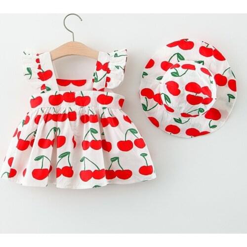 Baby Clothing Infant Girl Clothes Summer Party Clothing For Girls Dress Cherry Dot Princess Dresses Fruit Hat Outfits