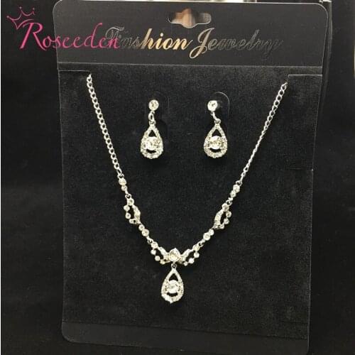 Wholesale Wedding Jewelry Sets Crystal Bridal Jewelry Set Gifts Silver Color Necklace Earrings Set Wedding Decoration RE747