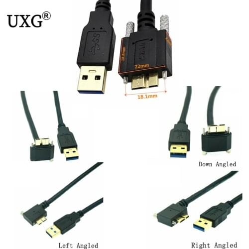USB 3.0 A Male to Micro B Angled 90 degree Up/Down/Left/Right Mount Cord Cable Adapter Lock Screw 30cm*300cm