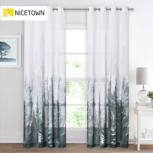 NICETOWN 1pc Tree Branch Printed Slub Curtains for Living Room Bedroom Window Office Decoration Modern Cortina Fashion Tulle