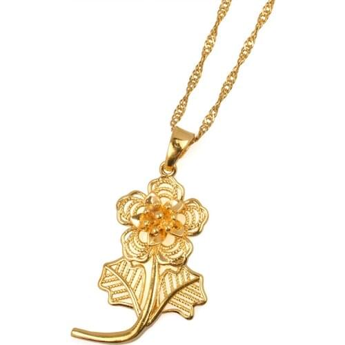 Anniyo Rose Pendant and Necklaces for Women/Girls,Gold Color and Copper Plant Flowers Jewelry Gifts #000236