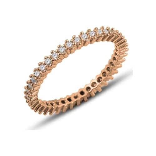 Silver 925 Sterling Rose Plated Single Row Zircon Cz Tamtur Ring