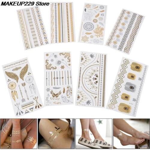 Silver Gold Hot Stamping Stickers Tattoo Sticker Glitter Tattoo Fake Tatoo Temporary Tatto For Men Girl Body Home Decoration