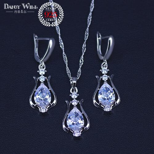 Silver Color Jewelry Set for Women Fashion Beaded Necklace Drop Earring Ring 4 Pcs Bridal Costume Jewelry Sets Decorations