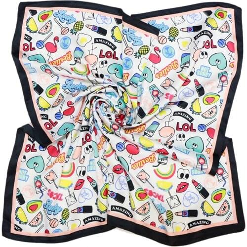 Silk Polyester Scarf Womens Fashion Pattern Square Satin Headscarf Flowers Design