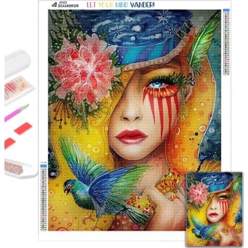 Rhinestones For Diamond Painting Woman Full Square Round Drill Diamond Embroidery Portrait Girl Mosaic Flower Handmade Gift