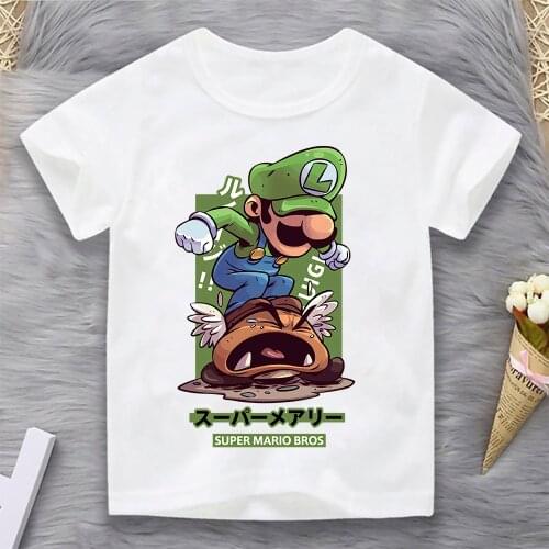 Street Fashion Boys Super Mario Print T-shirt 2021 Summer Short Sleeve Clothes Mario Bros Cartoon T Shirts Kids Baby Clothes