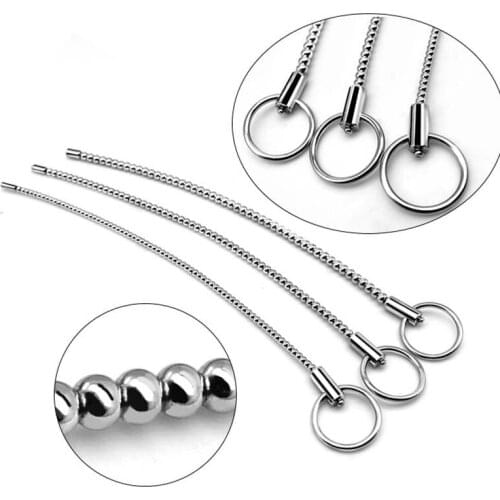 Stainless Steel Urethral Plug Pull Ring Bead Long Insert Urine Sex Toys For Men Masturbators Cock Stretcher Dilator Urethral Rod