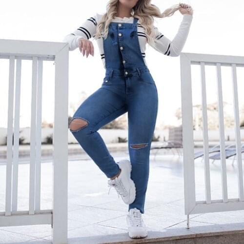 Vintage Blue Length Boyfriend Jean Pants TrousersDenim Cargo Overalls Women Washed Mom Jeans Hole Distressed Ankle