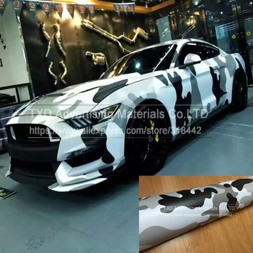 Premium quality Camo Sticker Bomb Vinyl Wrap Black Grey White Snow Camouflage Vinyl Bubble Free For SUV TRUCK Jeep Wraps