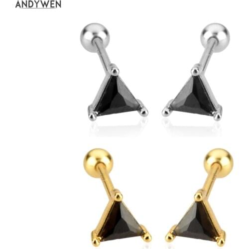 ANDYWEN 925 Sterling Silver Summer Gold Black Triangle Stud Earring Piercing 2021 Fashion Women Fine Jewelry Clips Pendiente
