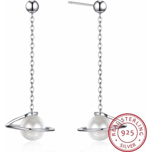 Authentic 925 Sterling Silver Long Tassel Sparking Cz Simulated Pearl Earrings For Women Luxury Fine Jewelry Bijoux