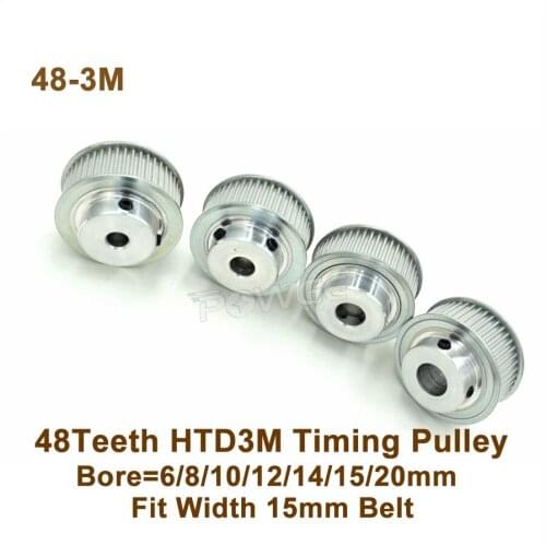 POWGE 48 Teeth 3M Timing Pulley Bore6/8/10/12/14/15/20mm Fit W=15mm 3M Belt CNC Engraving Cutting Machine 48T 48 Teeth 3M Pulley