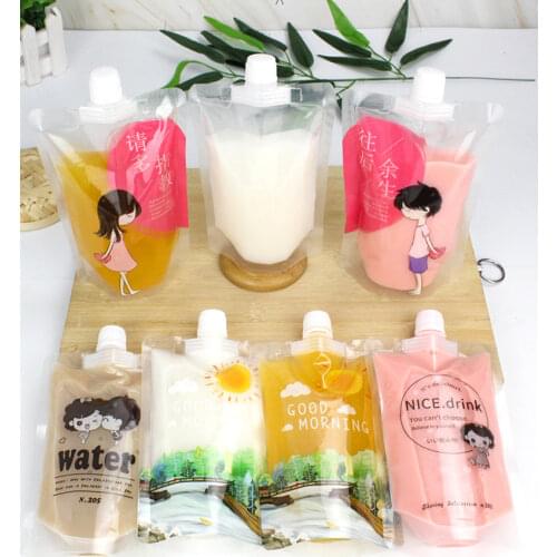 Big Mouth Self-priming Beverage Bag Disposable Milk Tea Juice Self-standing Sealing Pocket Suction Nozzle Bags Drink Plastic Bag