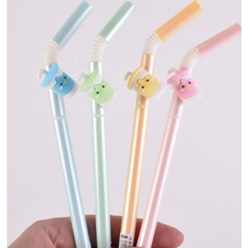 2 pcs Gel Pens Kawai Cartoon Cool drinking black colored gel-ink pens for writing Cute stationery office school supplies 0.5mm