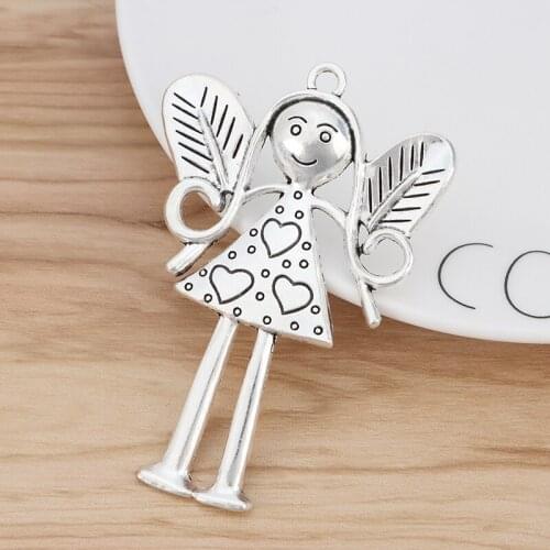 2 Pieces Tibetan Silver Large Angel Girl Fairy Charms Pendants for Necklace Jewellery Making Findings Accessories 80x54mm