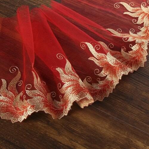 20Yards Red Pink Embroidery Handmade Fabric Lace Trim Patchwork Material Ribbon DIY Garment Sewing Accessories 16cm Width