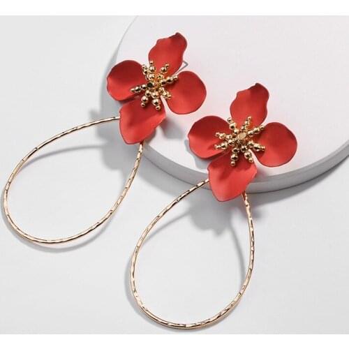 2020 New water drop copper circle spray painted flowers Stud Earring for Girl