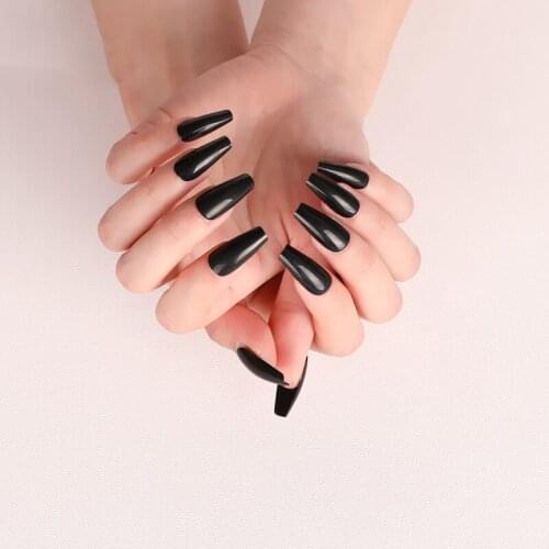 24pcs Latest Candy Long Ballet False Nails Sexy Black PB