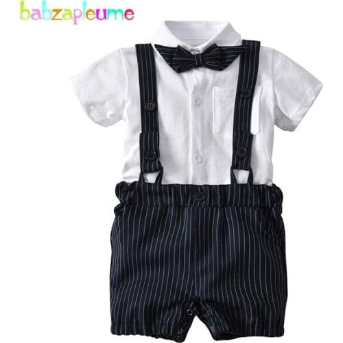 3Piece 2020 New Newborn Summer Outfit Baby Boys Clothes Gentleman T-shirt+Fashion Stripe Shorts+Bow Infant Clothing Set BC1588-1