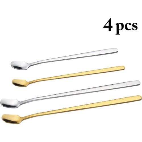 4pcs/set Mixing Spoon Long Handle Stainless Steel Spoon Cocktail Spoon Coffee Spoon Cup Accessories Bar Supplies