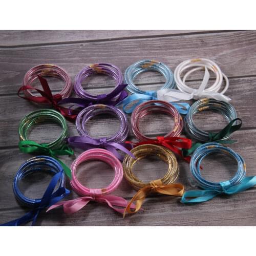 5pcs/set 12 Month Birthstones Glitter Jelly Bangles All Weather Stack Silicone Jelly Bangles (JAN-DEC) Birthday Gift for Women