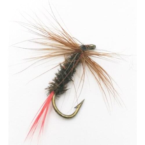 Shared With Fish 5Pcs\lot Midge Peacock Brown Hackle Black&Red Body Nymph Fly Fishing Trout Fishing